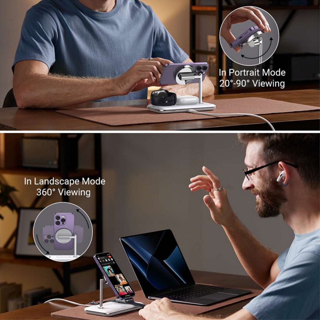 Ugreen CD278 3-i-1 trådløs lader for iPhone/Apple Watch/AirPods - hvit