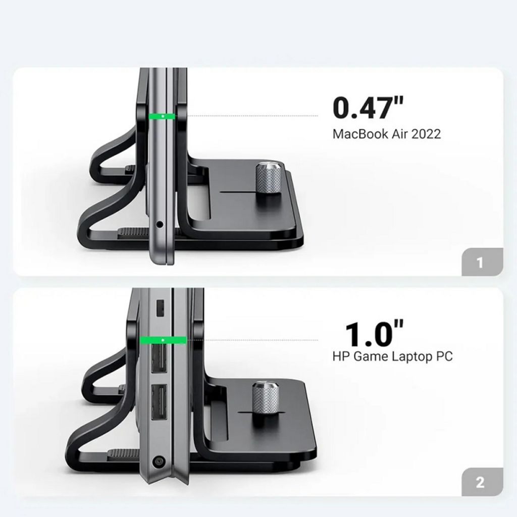 Ugreen LP258 pystysuora kannettavan tietokoneen teline säädettävällä leveydellä - musta