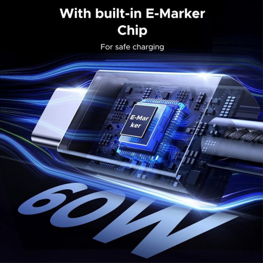 UGREEN L524 USB-C till USB-C kabel 60W, 3A, 1m – Grå