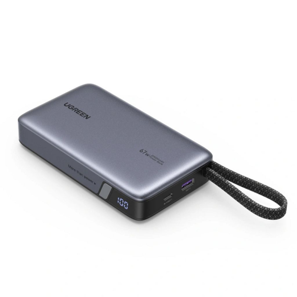 UGREEN Powerbank 20000mAh, 67W, QC + PD med innebygd USB-C-kabel – Grå