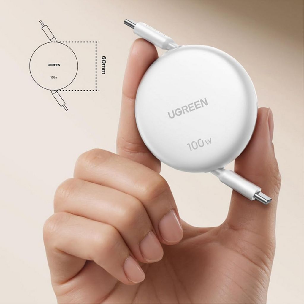 UGREEN USB-C - USB-C PD -pikalatauskaapeli, jatkettava, 100 W – valkoinen