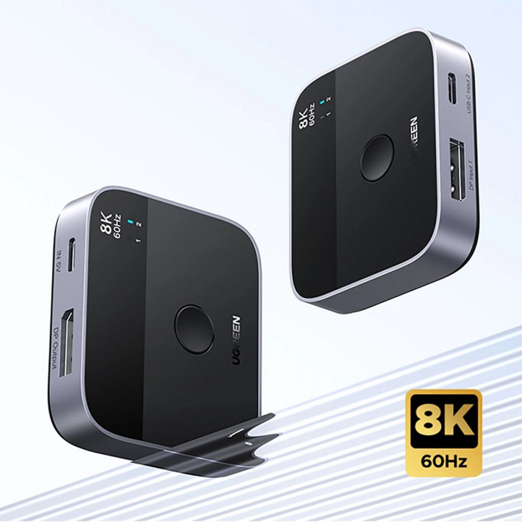 UGREEN 65878 DisplayPort / USB-C-bryter – svart