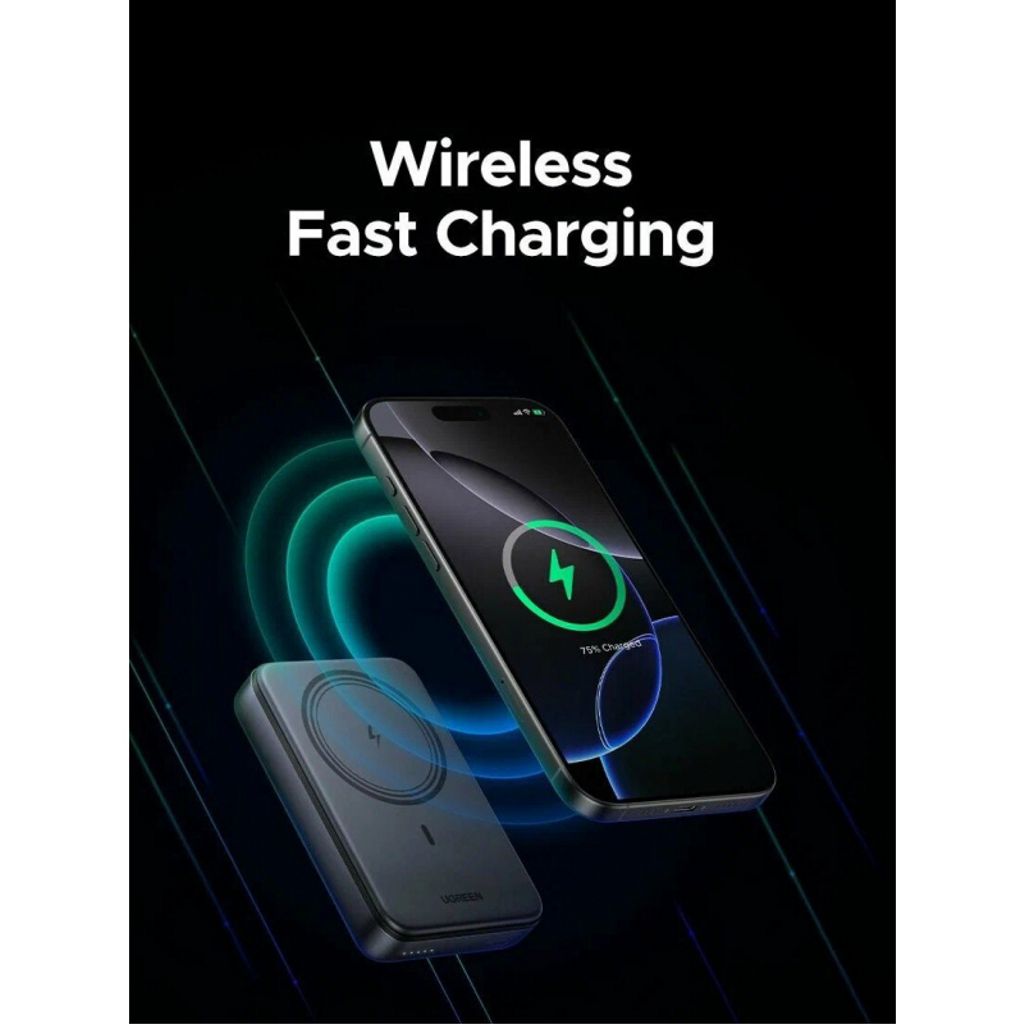 UGREEN PB562 magneettinen virtalähde 10 000 mAh – 20 W, musta