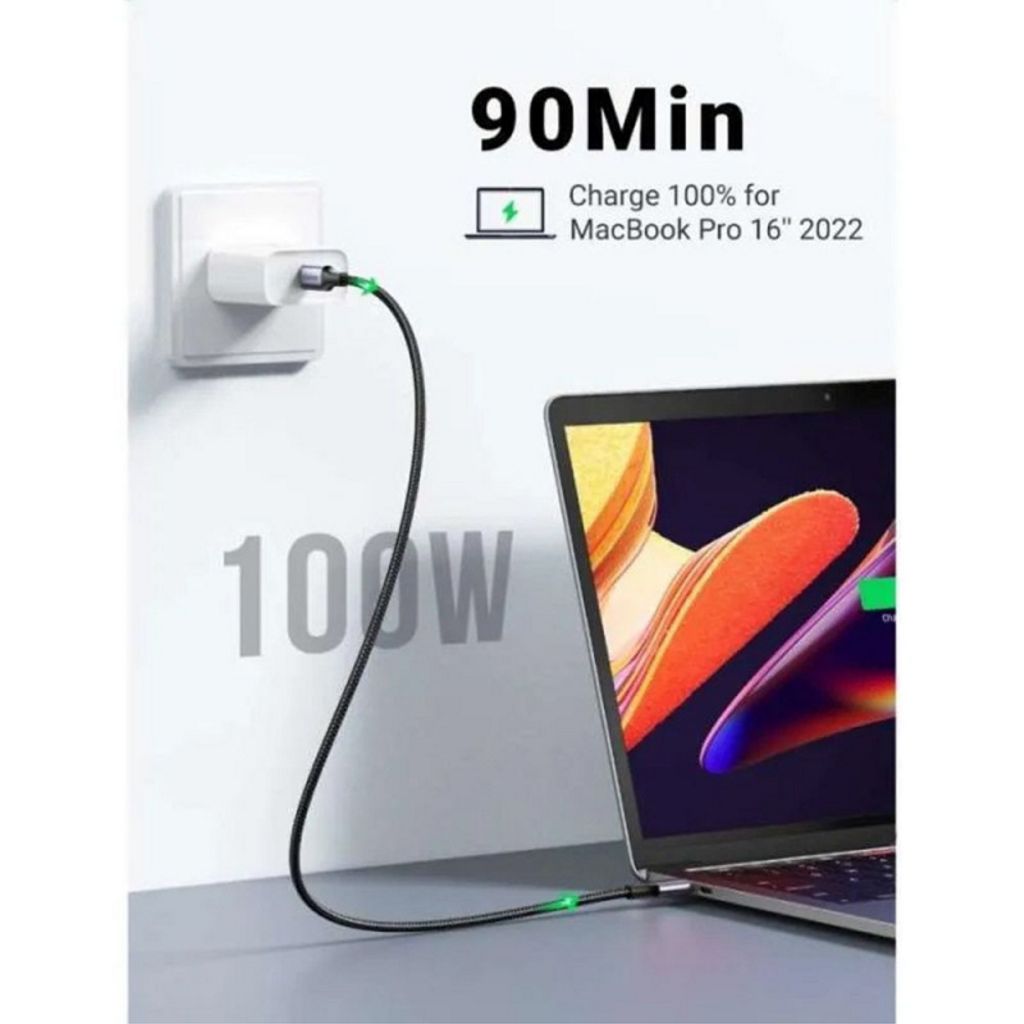 UGREEN L502 USB-C till USB-C kabel 100W, 5A, 1m – Svart
