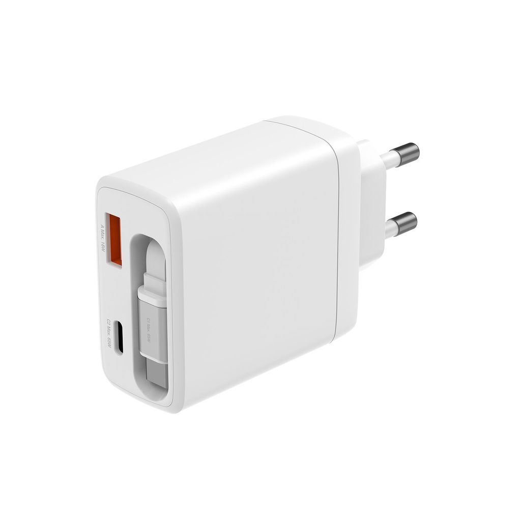 4Smarts PDPlug Jojo 65W vegglader PD GaN med uttrekkbar USB-C-kabel – hvit