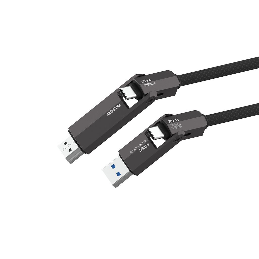 4Smarts ComboCord USB4/USB-C till HDMI/USB-C kabel 240W, 1.5 m – svart