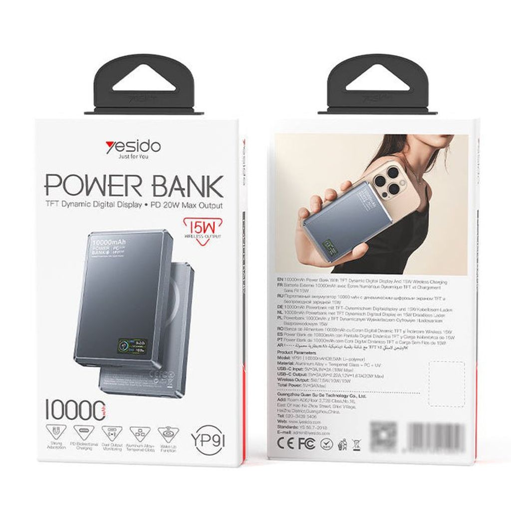 Yesido YP91 magnetisk trådløs powerbank 10000mAh – sort