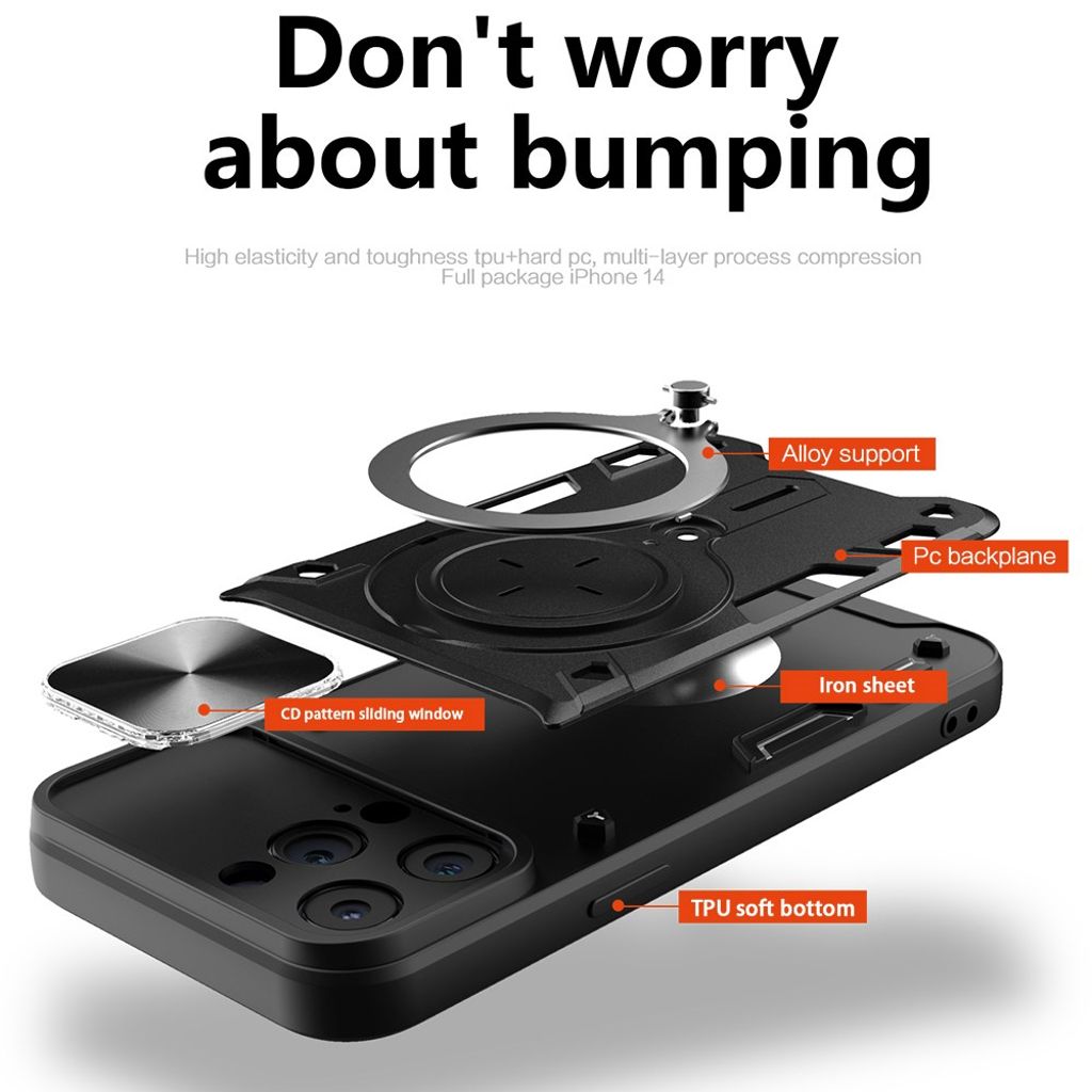 iPhone 11 Pro Max Cover med Kameradæksel og Stativ – Sølv