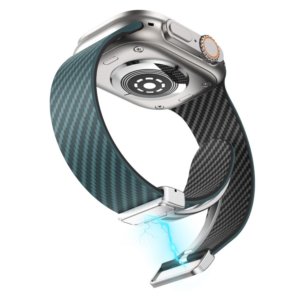 Apple Watch 49 / 46 / 44 / 42mm Klockarmband kolfibertextur - Turkos/Svart