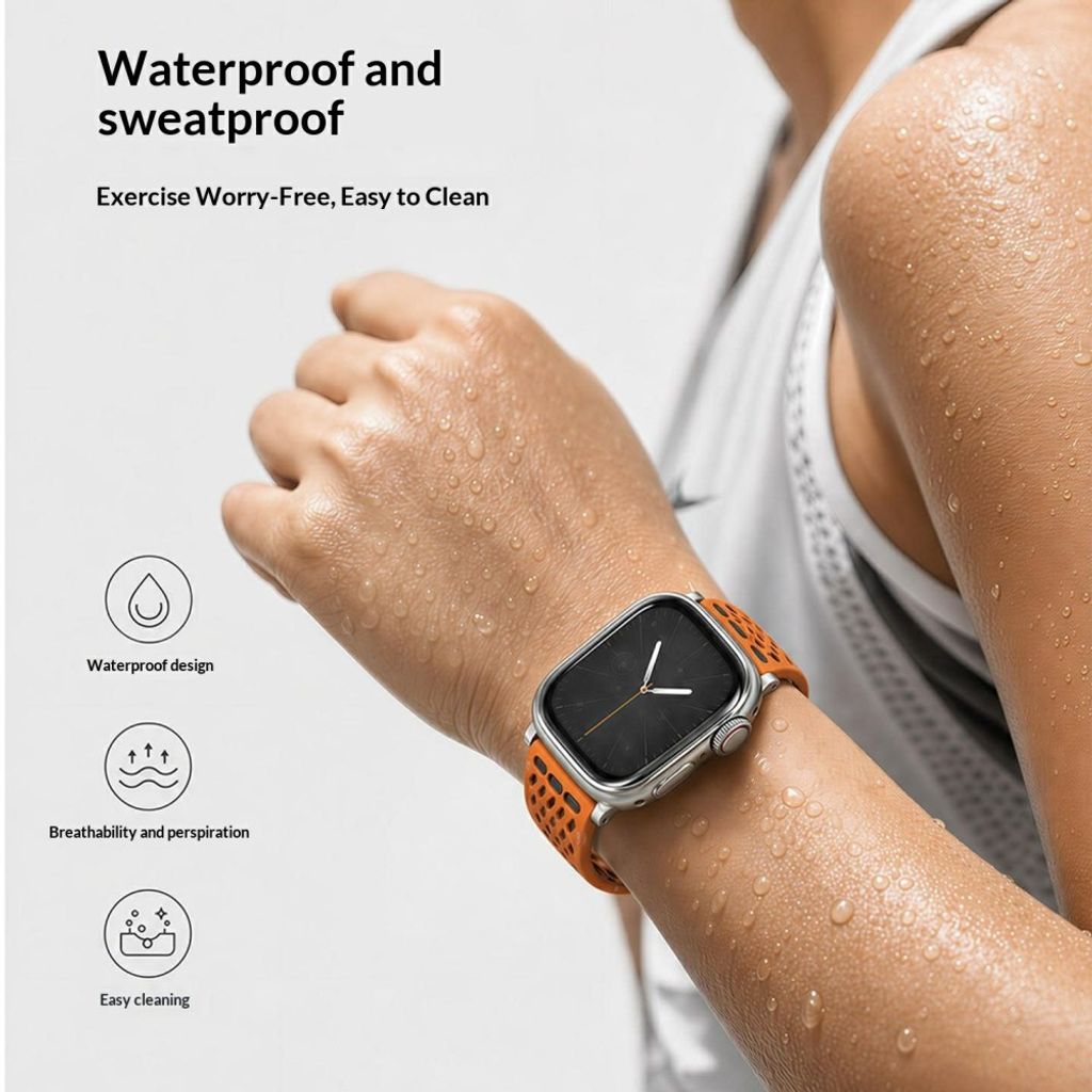 Apple Watch 42 / 41/ 40 / 38mm Klockarmband i Silikon - Svart/Orange