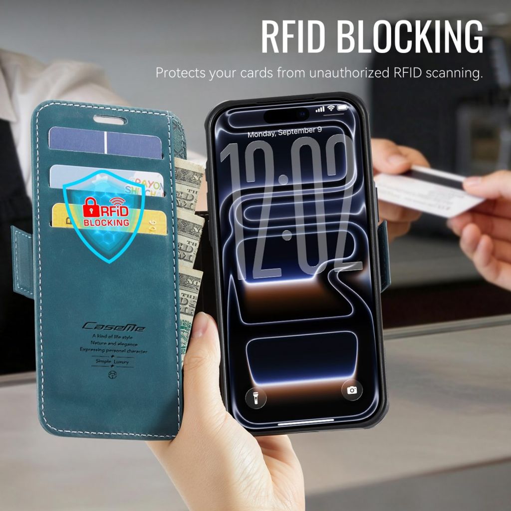 CASEME 053 iPhone 17 Pro Lommeboketui MagSafe RFID Blokkerende - Blå