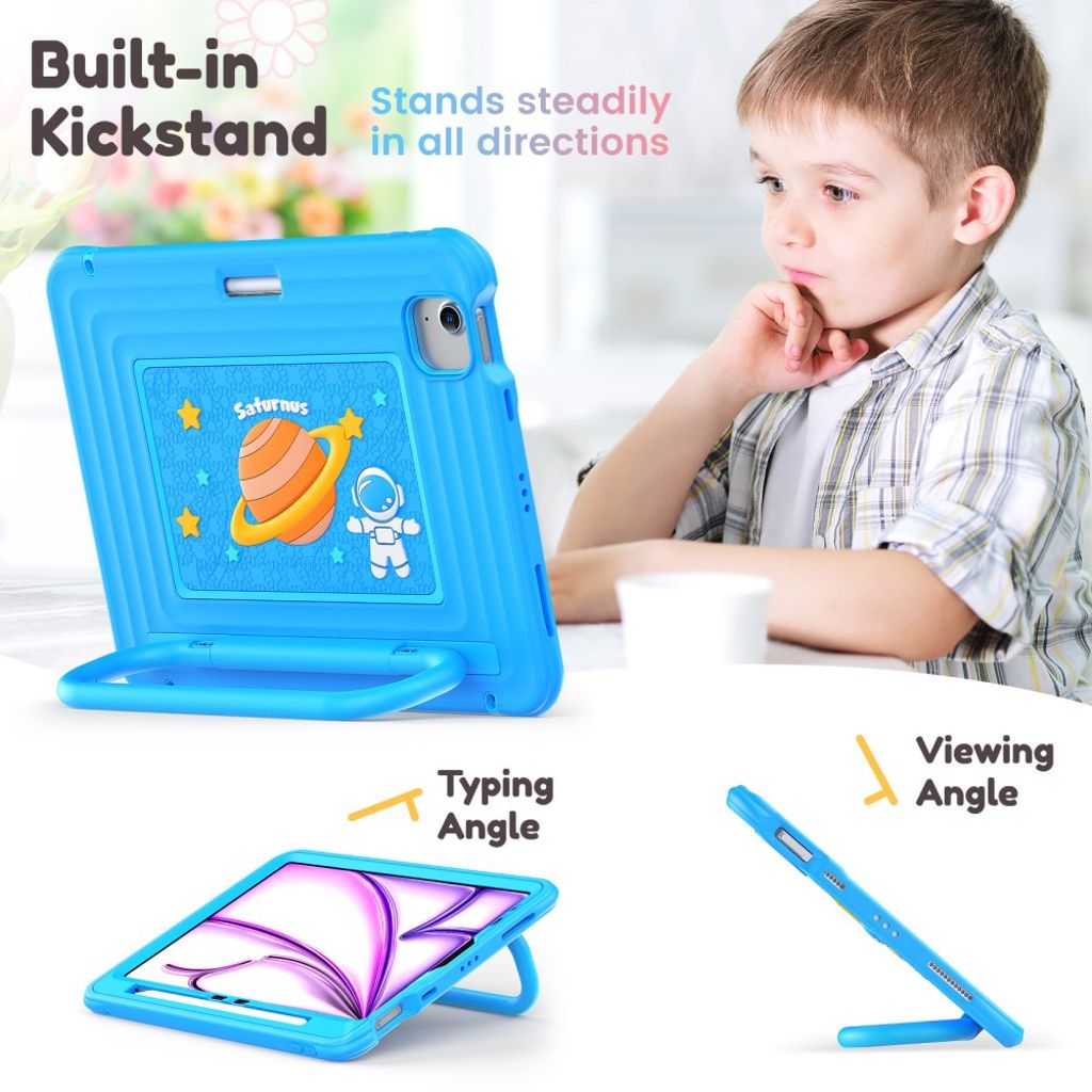 Lasten kuori jalustalla iPad Airille/Prolle 11" - vaaleansininen