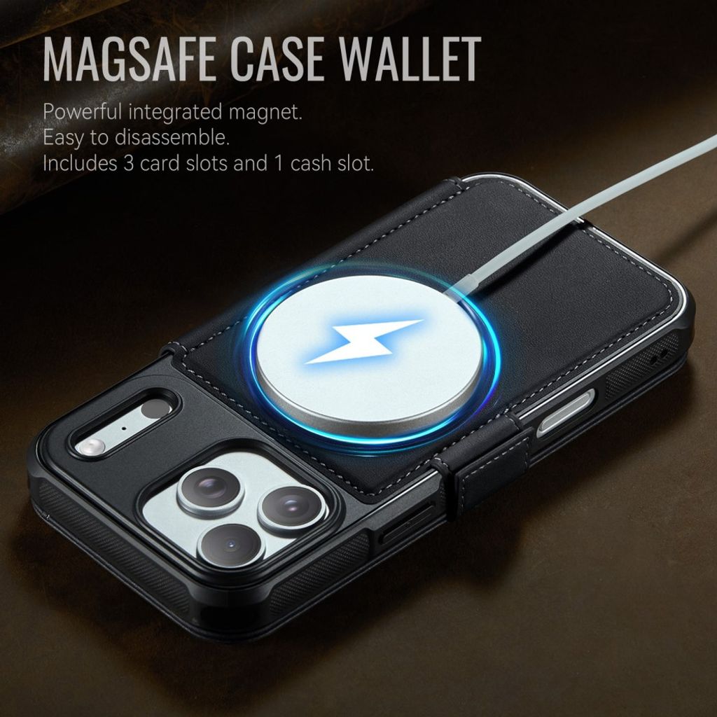 CASEME 053 iPhone 17 Pro Lommeboketui MagSafe RFID Blokkerende - Svart