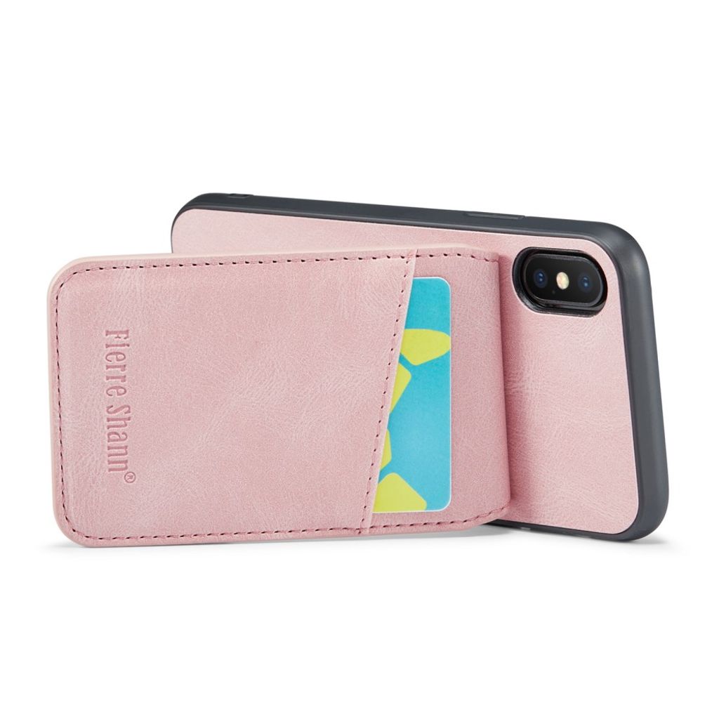 Fierre Shann iPhone XS Max Pungcover med Stativ og Kortholder – Lyserød