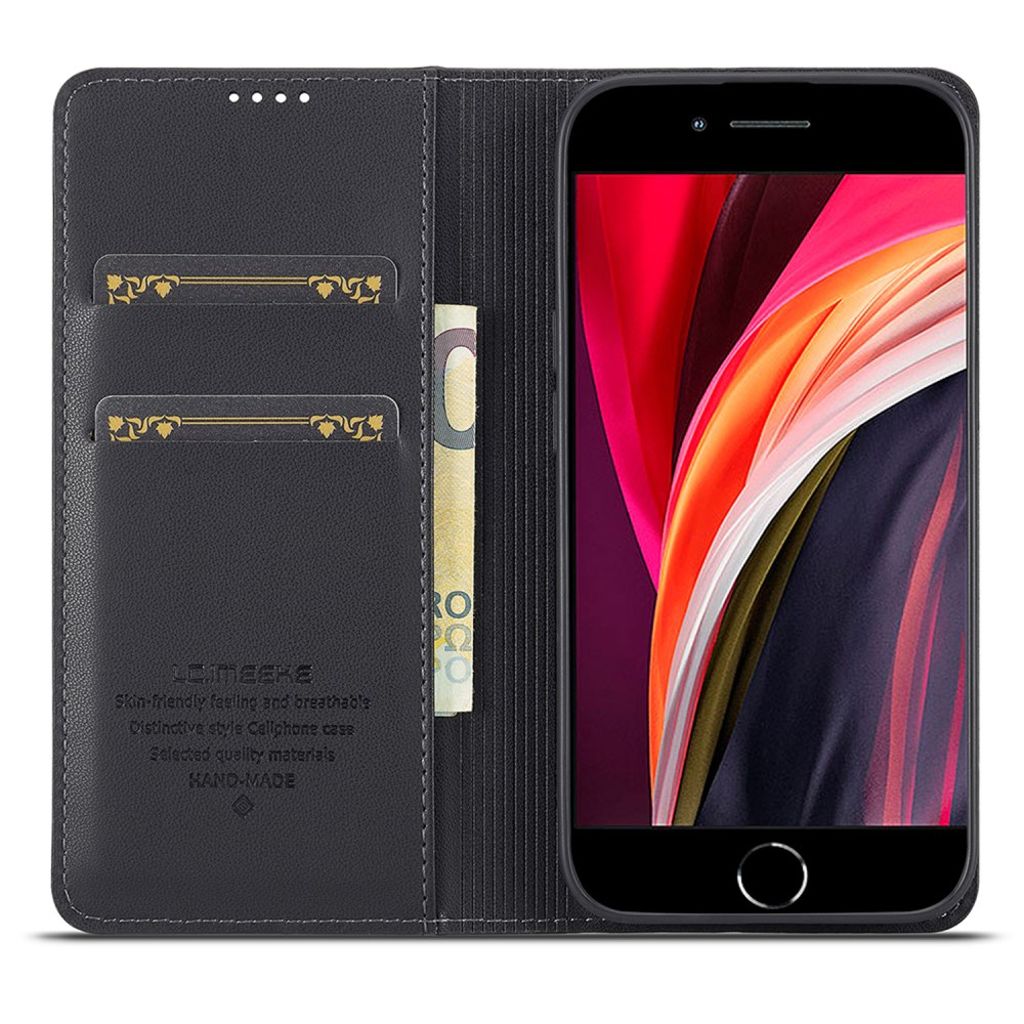 LC.IMEEKE iPhone 16e Plånboksfodral PU-läder Stativ Kortfack – Svart