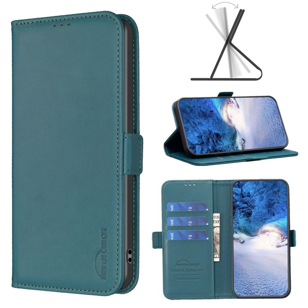 BINFEN COLOR iPhone 16 Wallet Cover Flip with Card Slots – Green