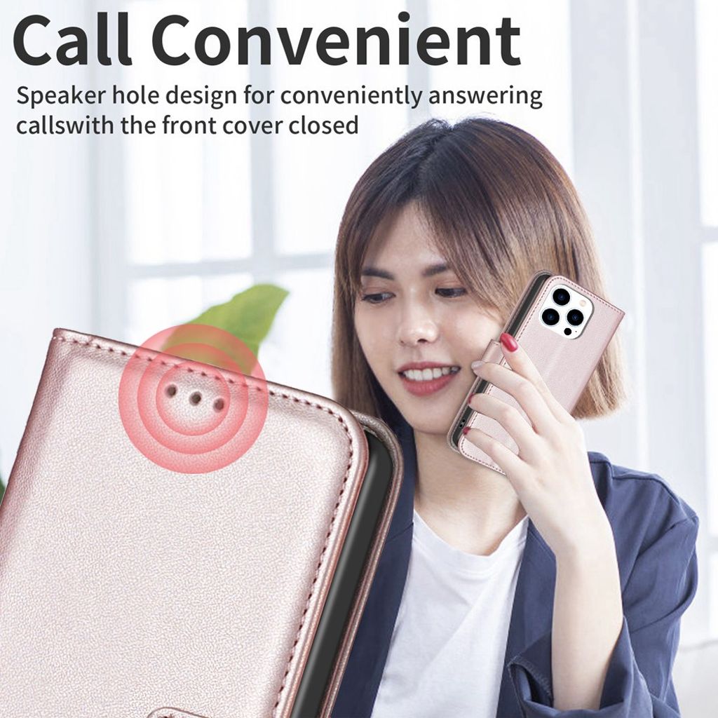 BINFEN COLOR iPhone 16 Pro Max Wallet Cover with Stand – Rose Gold