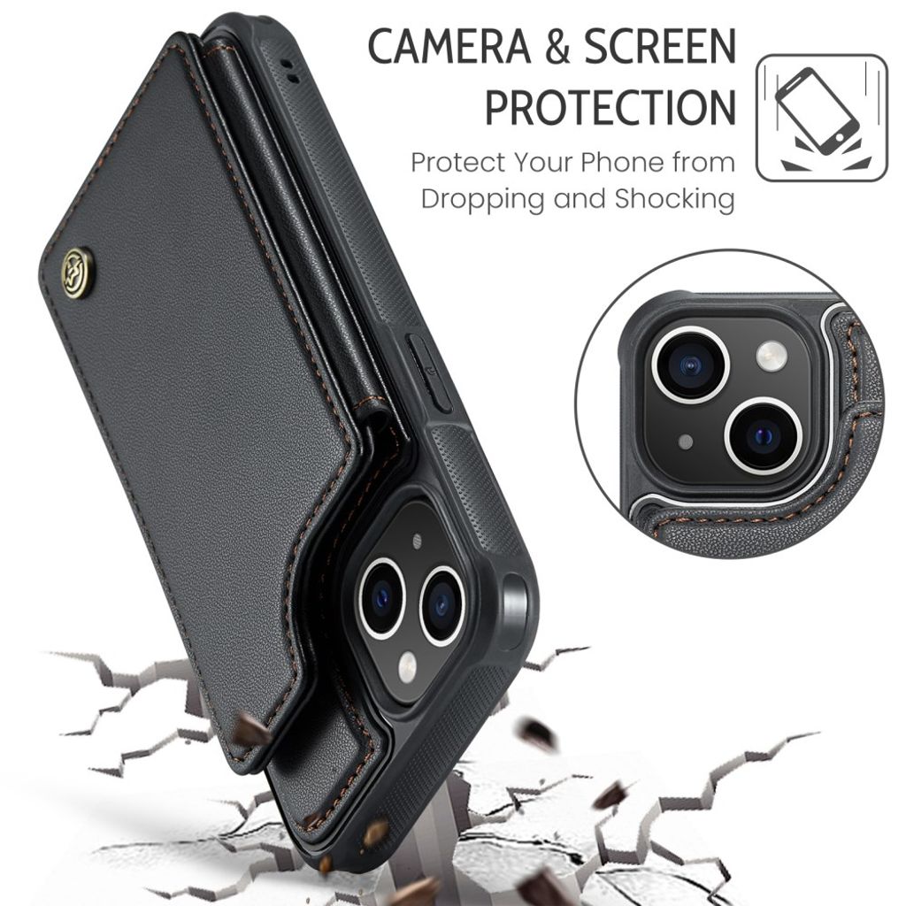 CASEME C22 iPhone 14 RFID-blokerende Pungcover - Sort