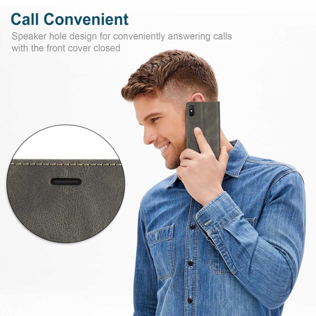 AUTSPACE A01 Series Plånboksfodral till iPhone X/XS RFID Stativ – Brun