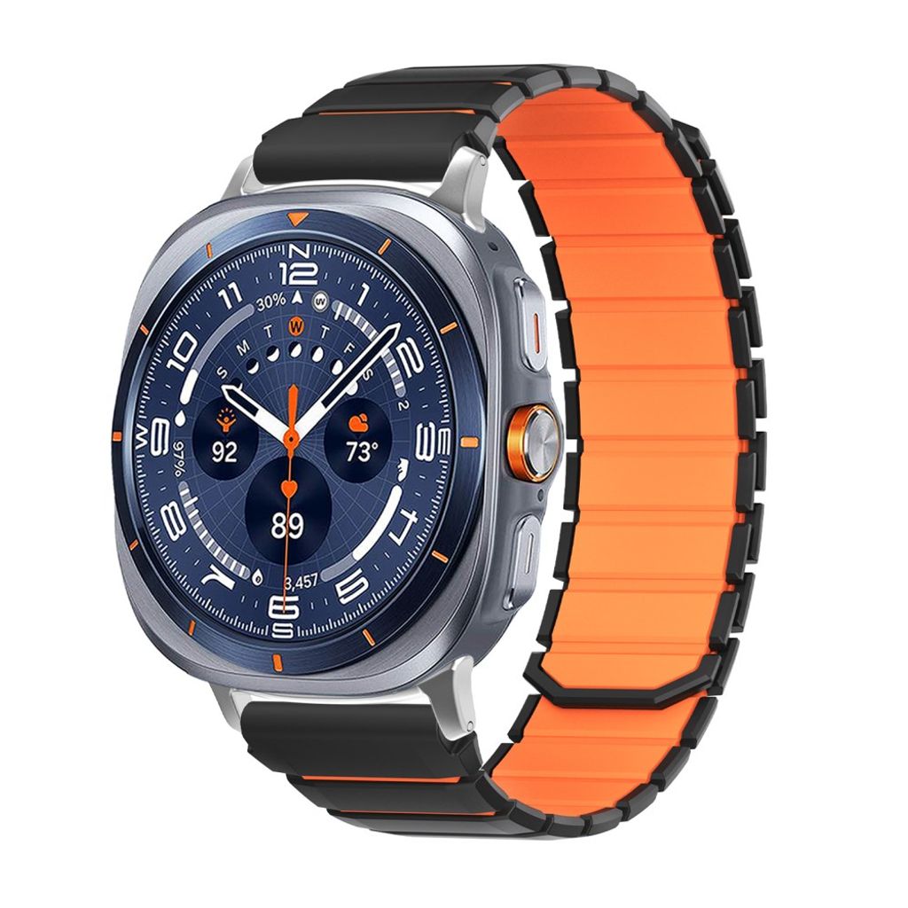 Samsung Galaxy Watch9/9 Classic/8/8 Classic Tofarget magnetisk silikon klokkerem - Svart/Oransje