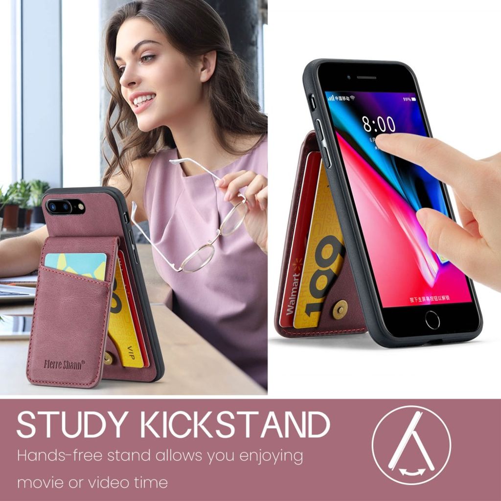 FIERRE SHANN iPhone 7 Plus / 8 Plus Cover med Kortplads - Rød