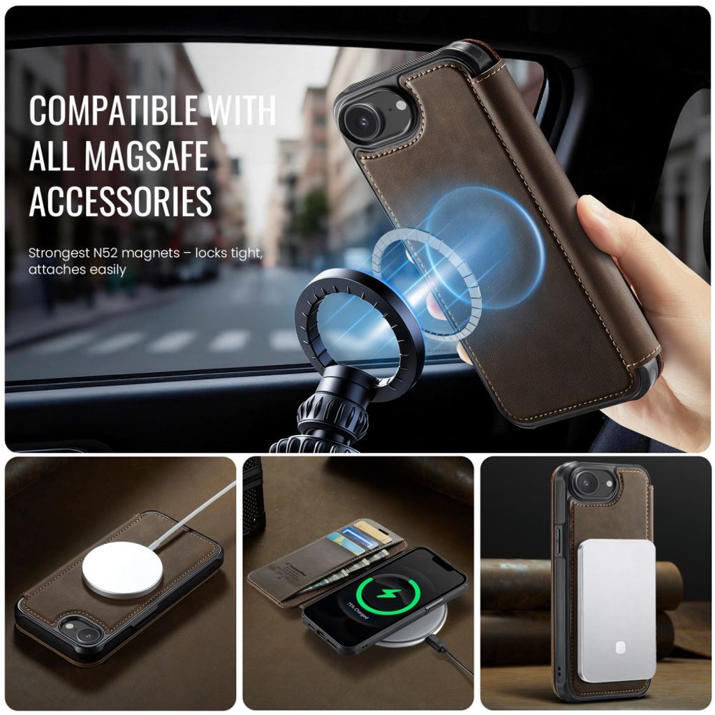 CASEME 053 iPhone 16e/iPhone 17e Lommeboketui MagSafe RFID Blokkerende - Brun