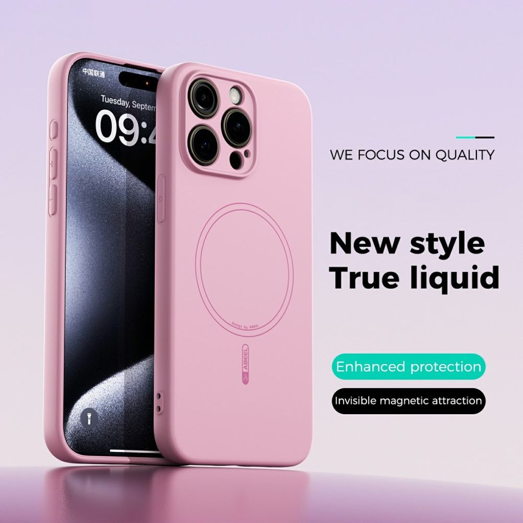 ABEEL iPhone 13 Pro Max Kuori MagSafe-yhteensopiva Liquid Silicone - Vaaleanpunainen