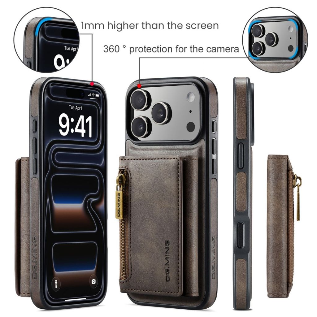 DG.MING iPhone 18 Pro Max/17 Pro Max Skal med Magnetisk Avtagbar Plånbok - Brun