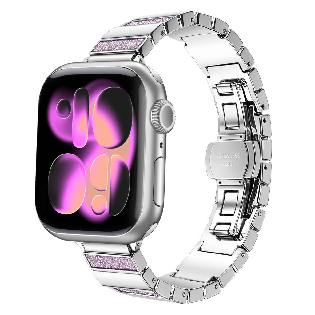 Apple Watch 49/46/44/42mm Klockarmband i rostfritt stål med glitter - Rosa
