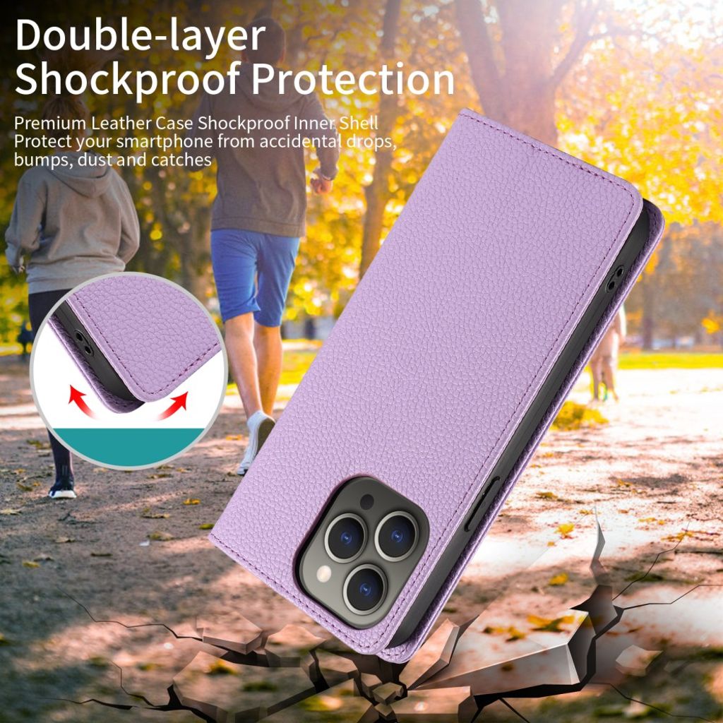 iPhone 14 Pro Max Wallet Cover RFID Blocking Magnetic - Purple