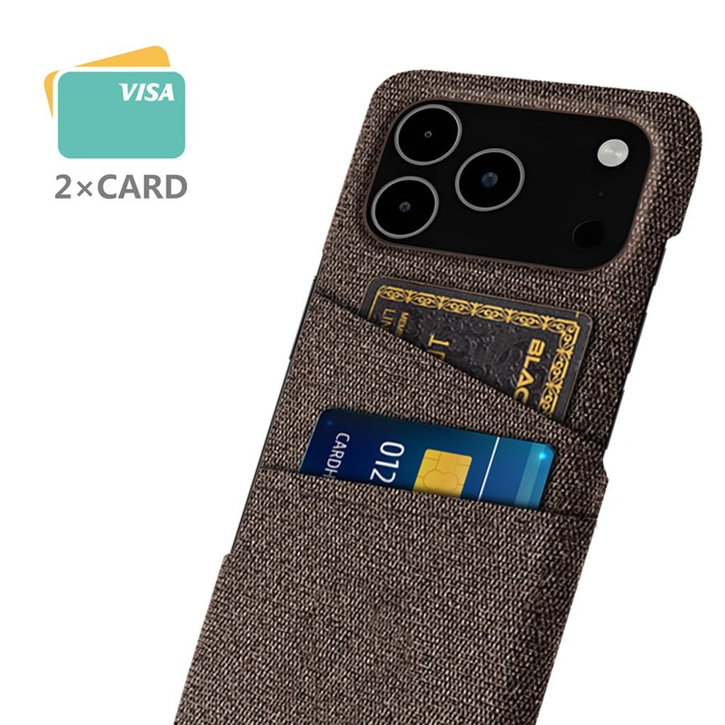 iPhone 17 Pro Max Skal i Textil med 2 Kortfack - Brun