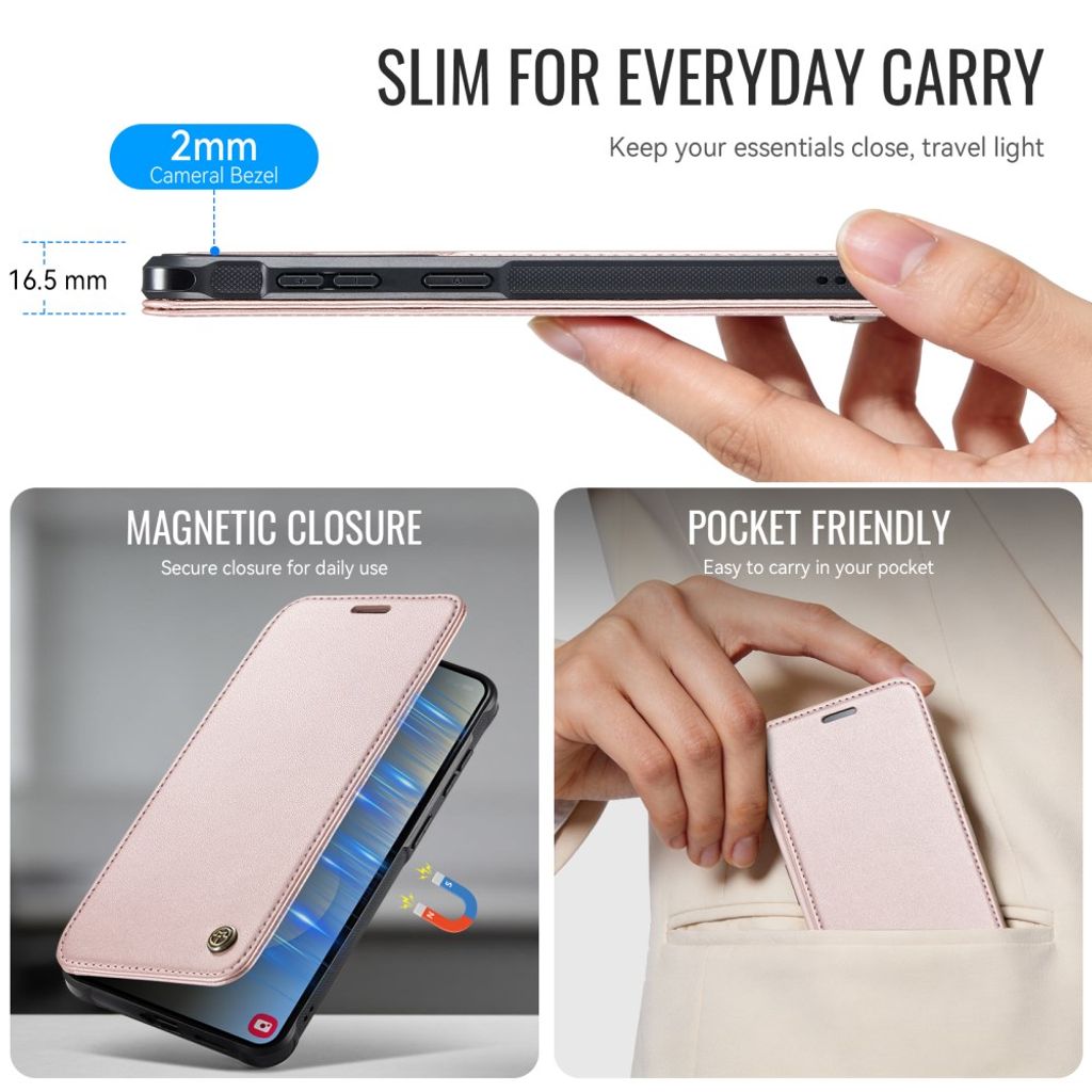 CASEME 053 Samsung Galaxy S24 FE Lommeboketui MagSafe RFID Blokkerende - Lysrosa