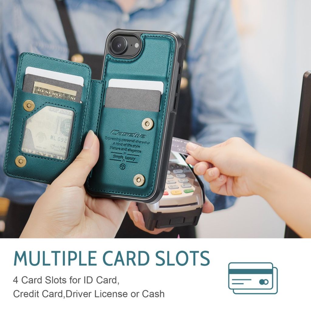 CASEME iPhone 16e Plånboksskal med RFID-blockerande Kortfack – Grön