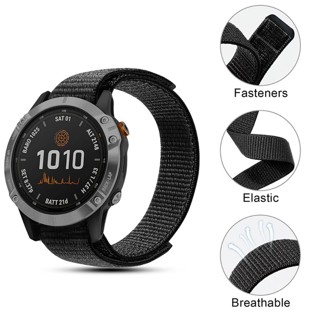 Garmin Fenix 6S/Vivomove3/Vivomove HR m.fl. Klockarmband i Nylon – Svart