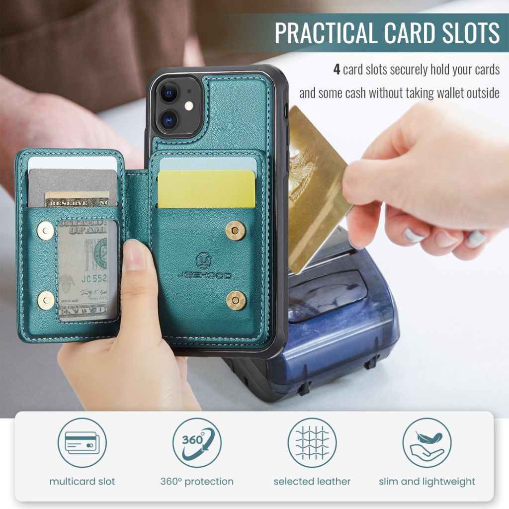 JEEHOOD iPhone 11 Kuori Irrotettava Magneettinen Kortin Haltija – Syaani