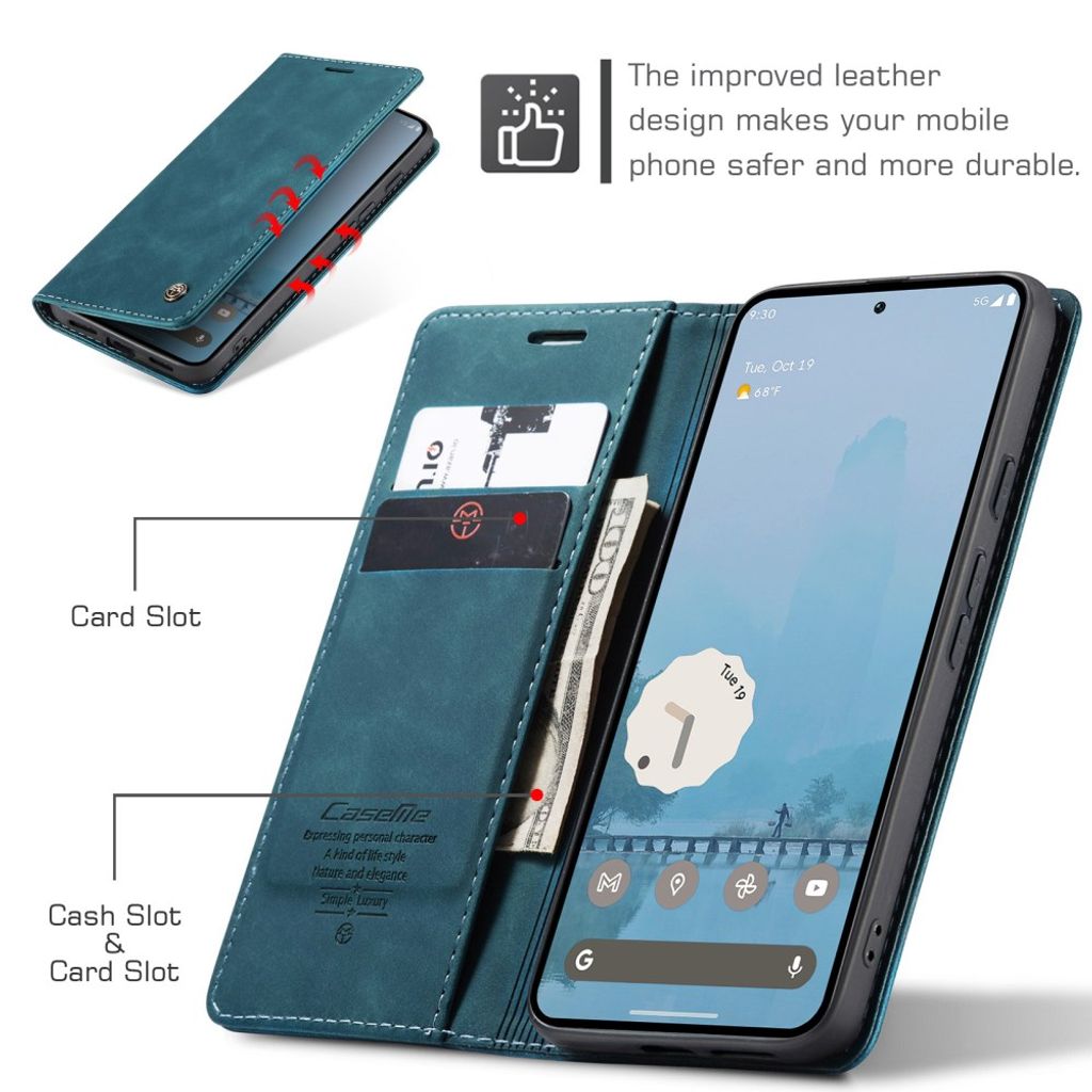 CASEME Google Pixel 10a Flip Cover PU Læder Kortholder/Stativ - Blå