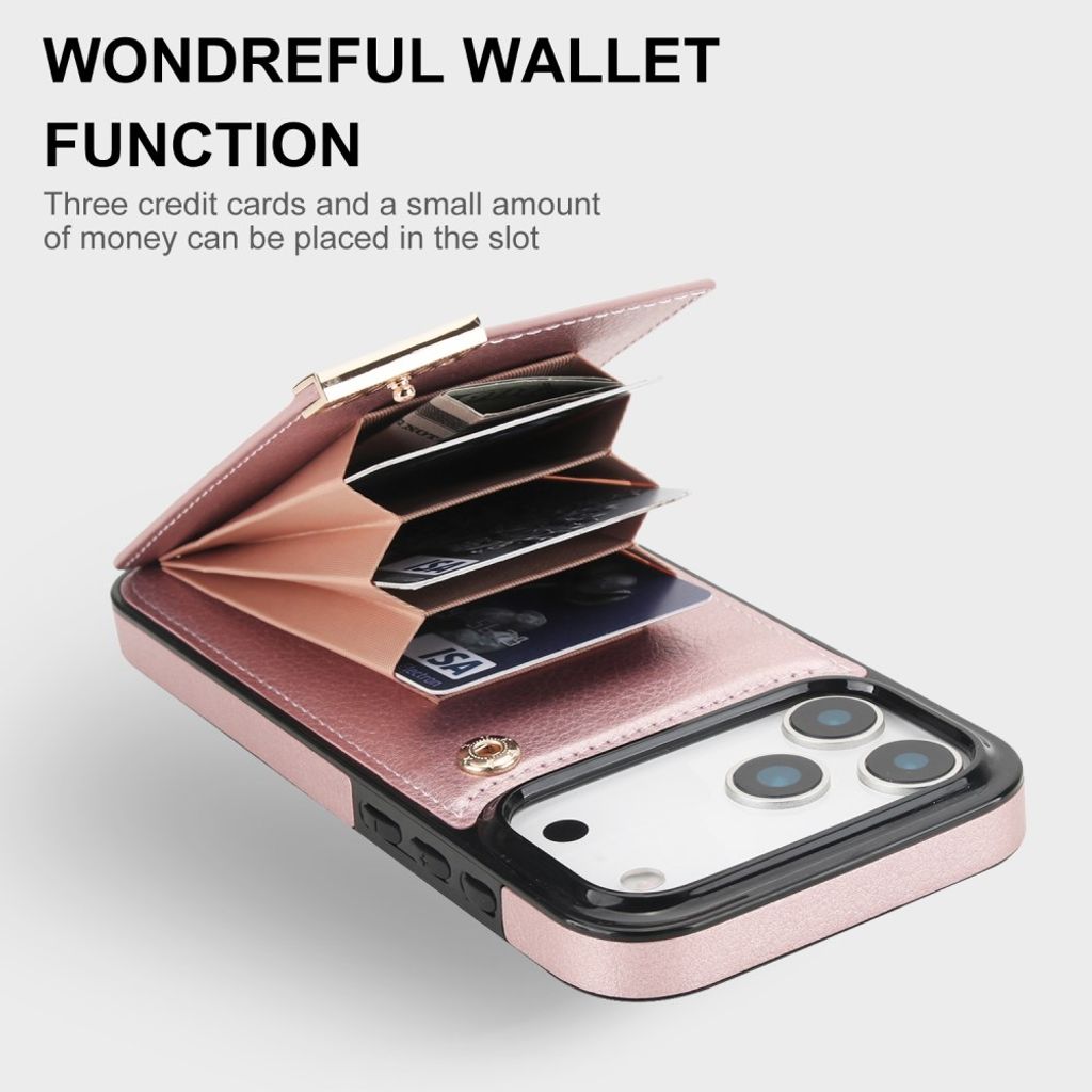 iPhone 18 Pro Max/17 Pro Max Kortholder Cover TPU/PU Læder – Rose Guld