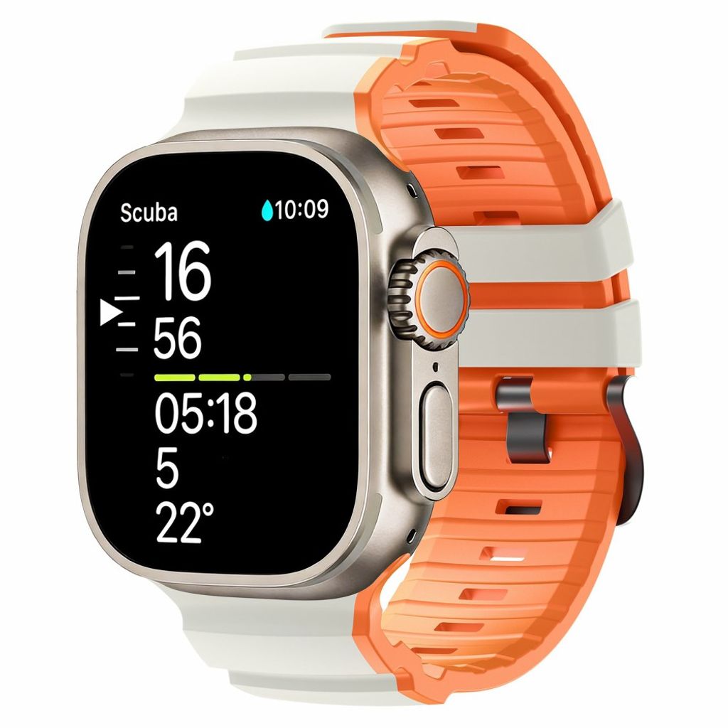 Apple Watch 49/46/44/42mm Tvåfärgat Klockarmband Silikon - Vit/Orange