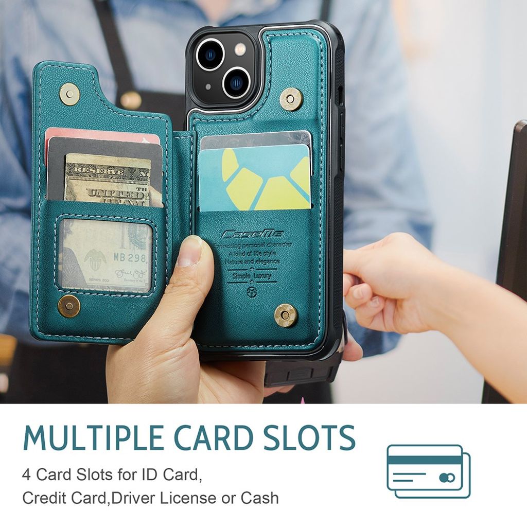 CASEME iPhone 14 C22 Pungcover RFID-blokerende Kortholder – Grøn