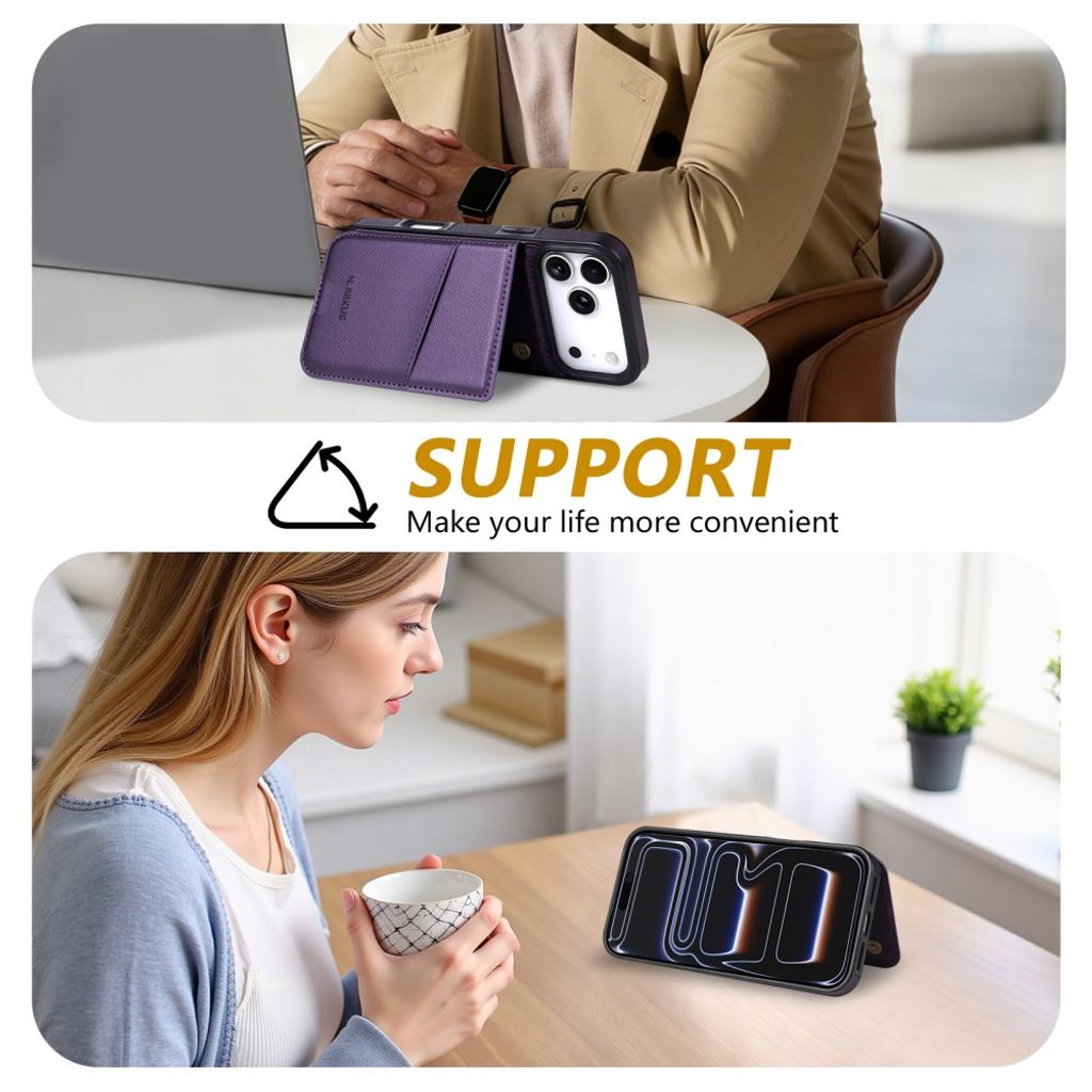 N.BEKUS iPhone 18 Pro/17 Pro Lompakkokuori RFID-suojauksella - Violetti
