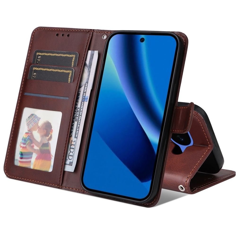 Google Pixel 10a Plånboksfodral PU-läder med Stativ - Brun