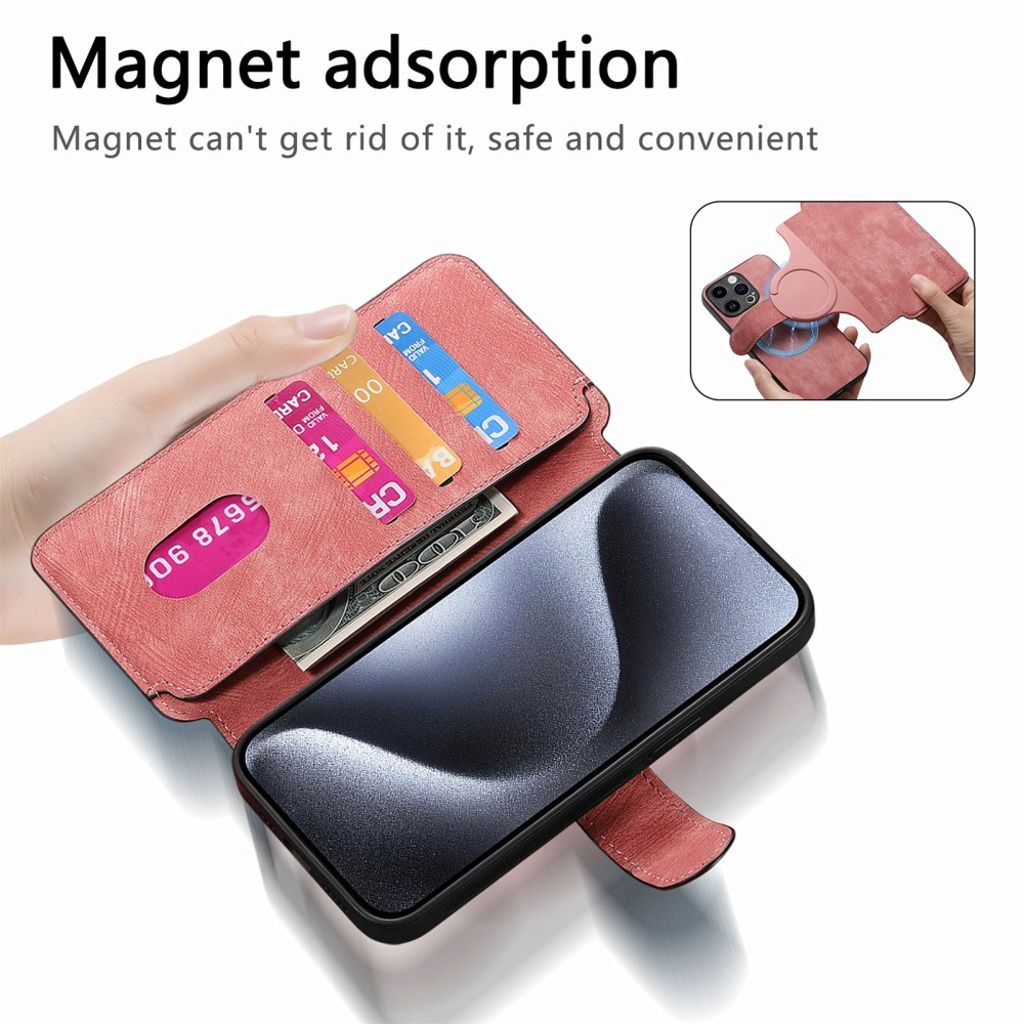 CASENEO iPhone 13 Pro Max Lompakkokotelo Irrotettava lompakko – Vaaleanpunainen