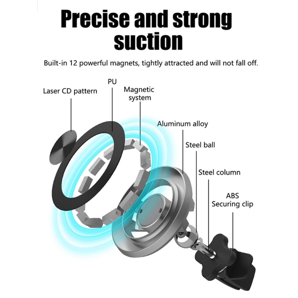 R-JUST ZC03 magnetisk telefonhållare med luftventilklämma – Svart