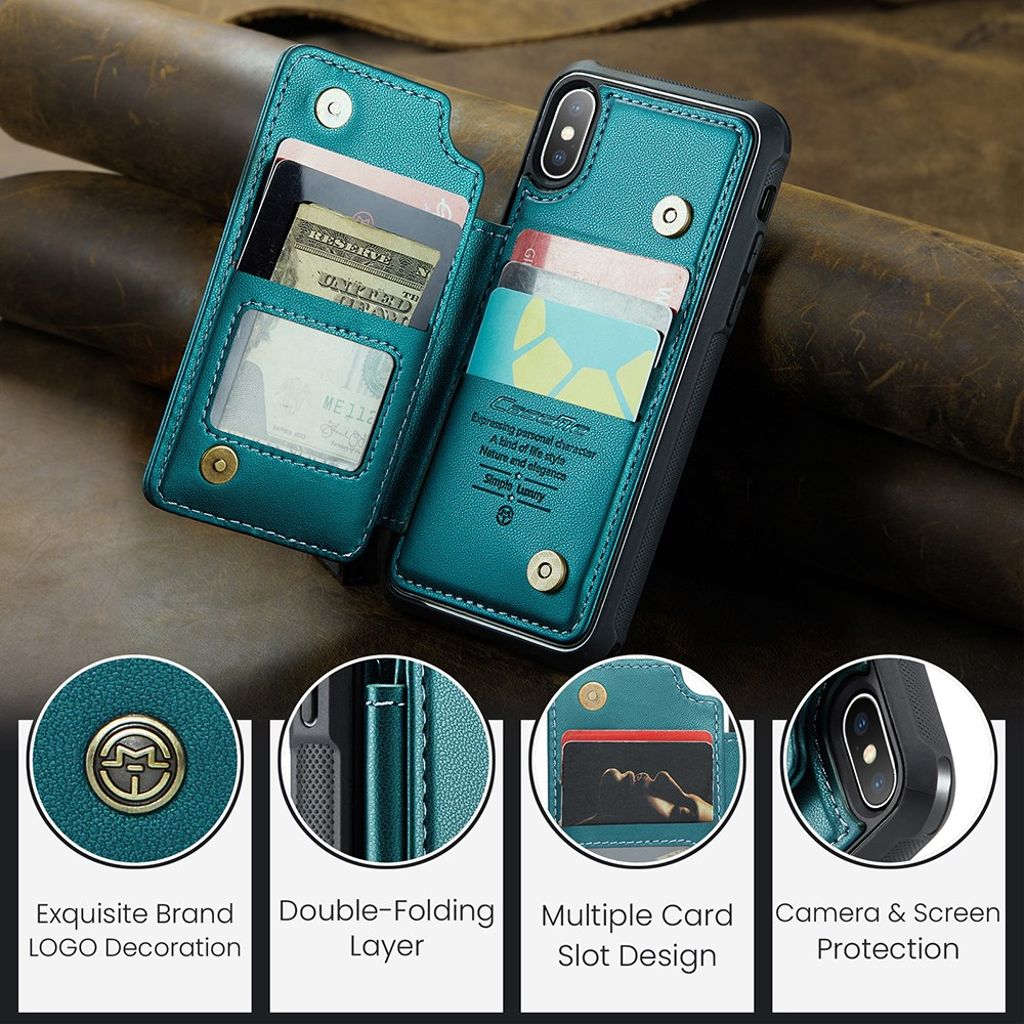 CASEME iPhone XS Max Pungcover med RFID og Stativ – Grøn