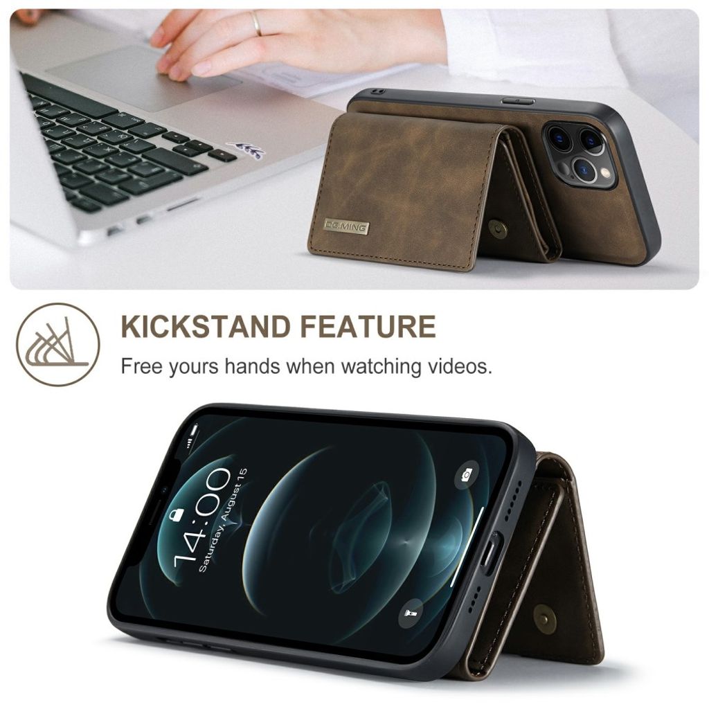 DG.MING iPhone 13 Mini Wallet Case with Kickstand – Coffee