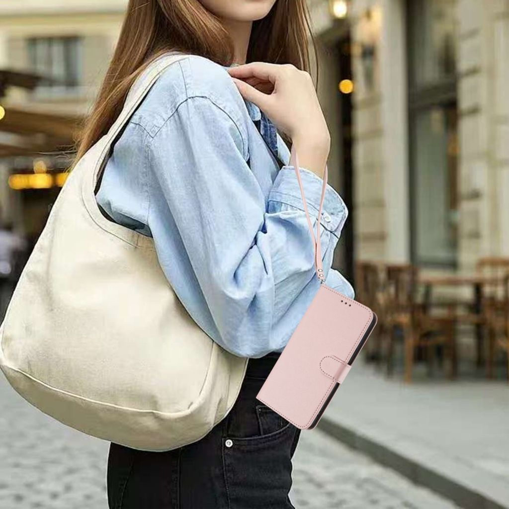 Google Pixel 10a Plånboksfodral Stativ med Handledsrem - Rosa