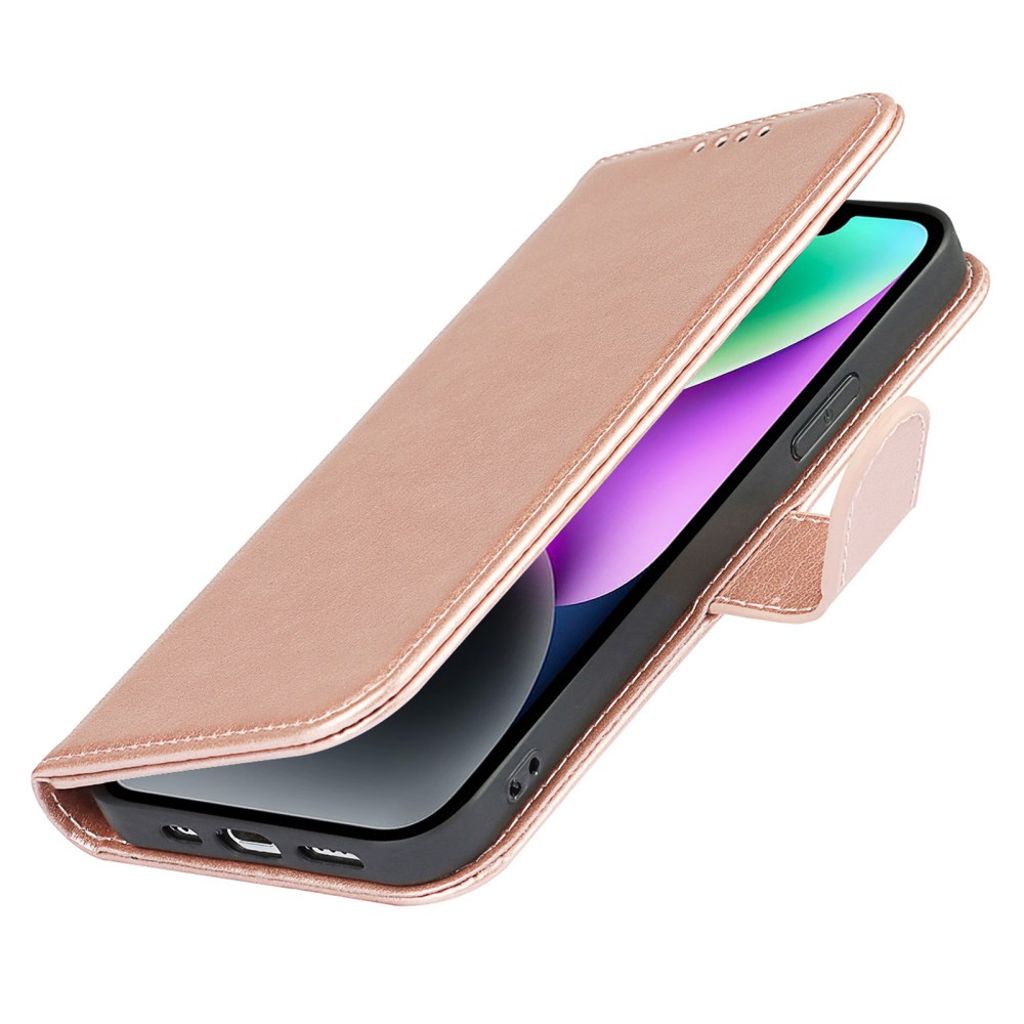 iPhone 14 Plus Lommeboketui PU-lær Stativ - Rose gull