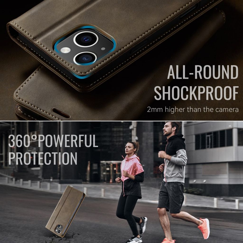 CASEME iPhone 14 RFID-blokerende Pungetui med Stativ - Kaffebrun