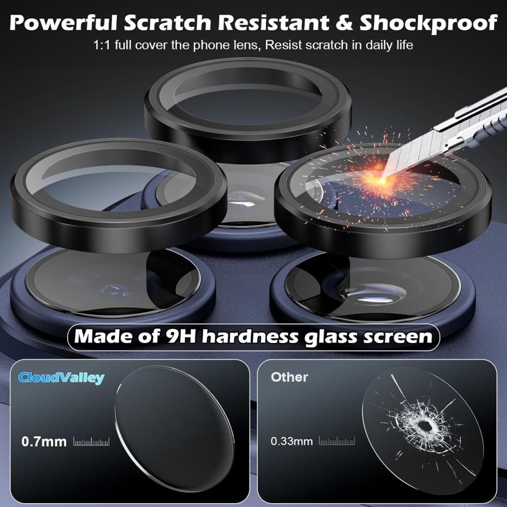 iPhone 18 Pro Linsebeskytter Herdet Glass Metallring - Svart