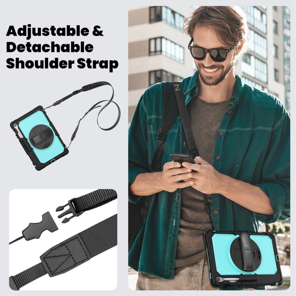 Samsung Galaxy Tab S10 FE Plus Case with Shoulder Strap - Blue